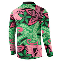 Plumeria Polynesian Pattern Button Sweatshirt Unique Fantasy Green Pink