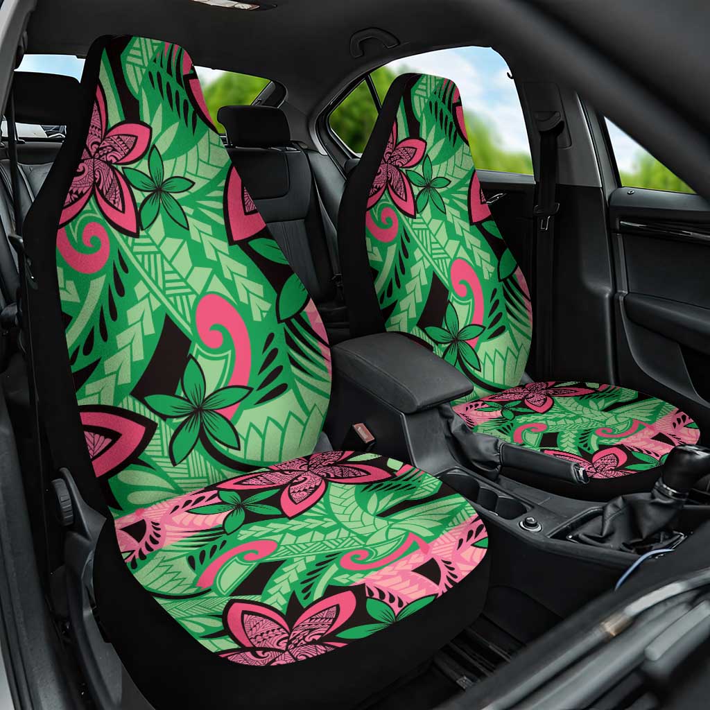 Plumeria Polynesian Pattern Car Seat Cover Unique Fantasy Green Pink LT01 One Size Green - Polynesian Pride