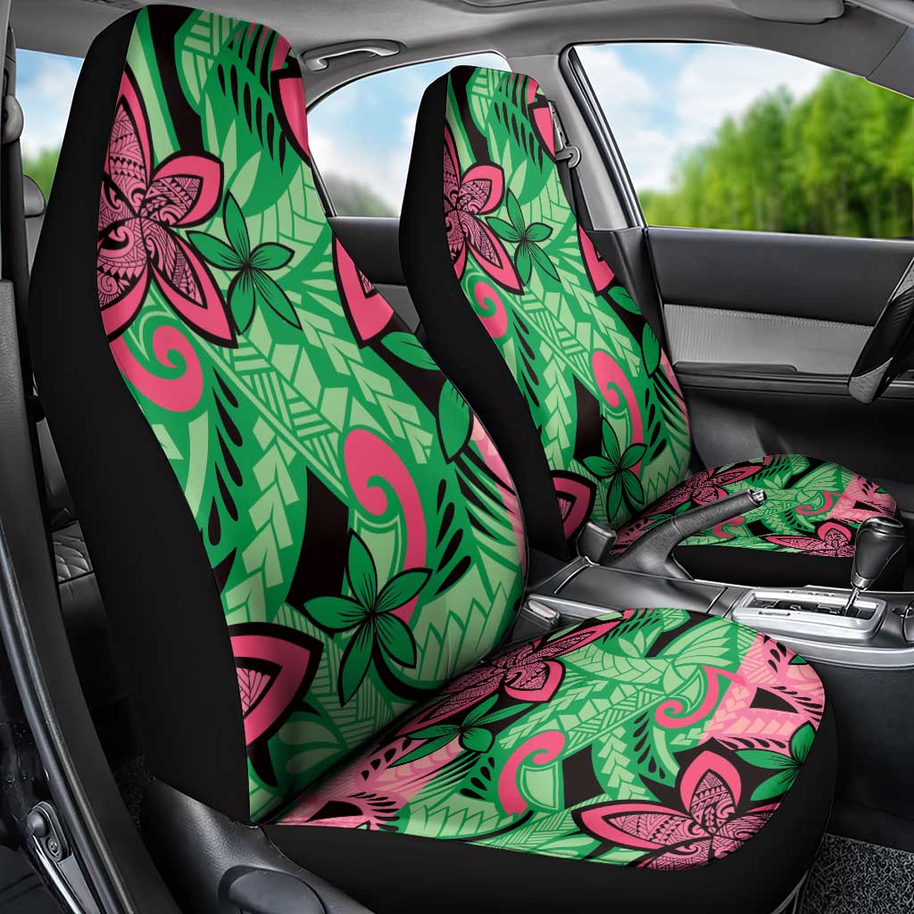 Plumeria Polynesian Pattern Car Seat Cover Unique Fantasy Green Pink LT01 - Polynesian Pride