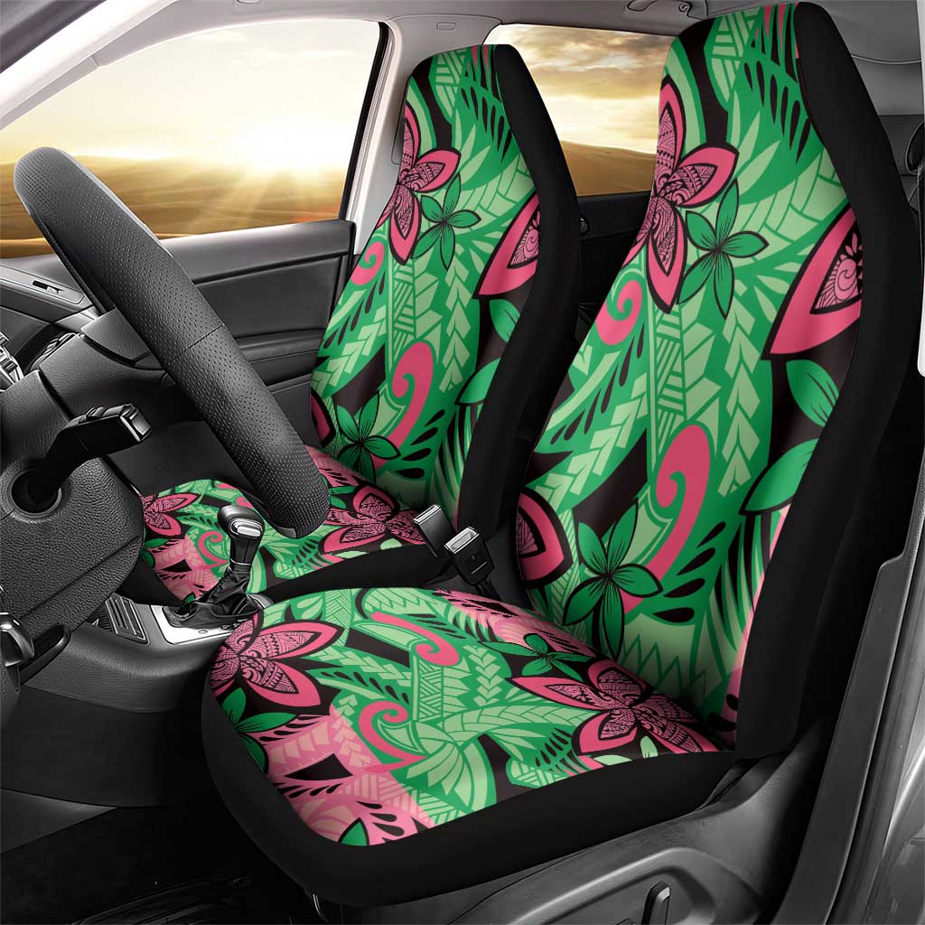 Plumeria Polynesian Pattern Car Seat Cover Unique Fantasy Green Pink LT01 - Polynesian Pride