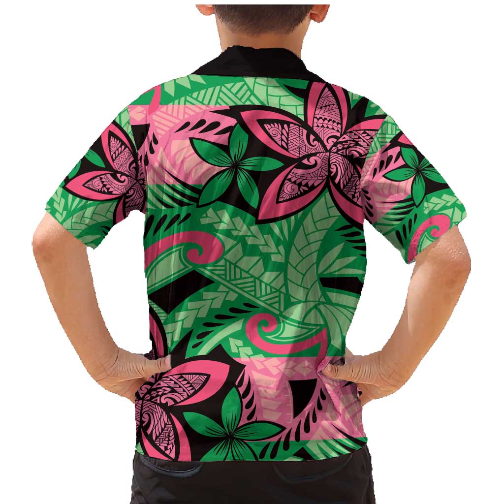 Plumeria Polynesian Pattern Family Matching Mermaid Dress and Hawaiian Shirt Unique Fantasy Green Pink LT01 - Polynesian Pride
