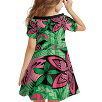 Plumeria Polynesian Pattern Family Matching Off Shoulder Short Dress and Hawaiian Shirt Unique Fantasy Green Pink LT01 - Polynesian Pride