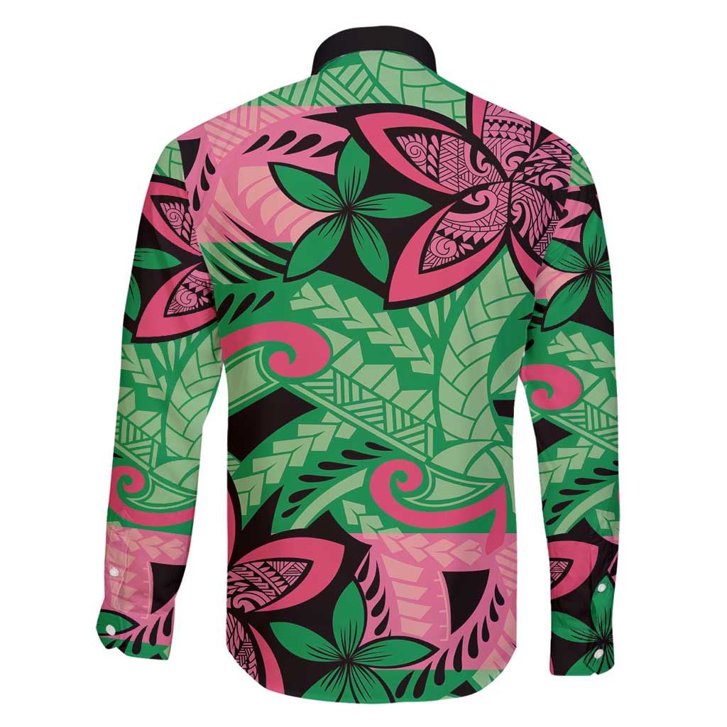 Plumeria Polynesian Pattern Family Matching Off Shoulder Short Dress and Hawaiian Shirt Unique Fantasy Green Pink LT01 - Polynesian Pride