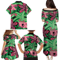 Plumeria Polynesian Pattern Family Matching Puletasi and Hawaiian Shirt Unique Fantasy Green Pink LT01 - Polynesian Pride