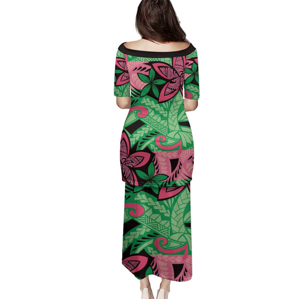 Plumeria Polynesian Pattern Family Matching Puletasi and Hawaiian Shirt Unique Fantasy Green Pink LT01 - Polynesian Pride