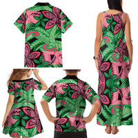 Plumeria Polynesian Pattern Family Matching Tank Maxi Dress and Hawaiian Shirt Unique Fantasy Green Pink LT01 - Polynesian Pride