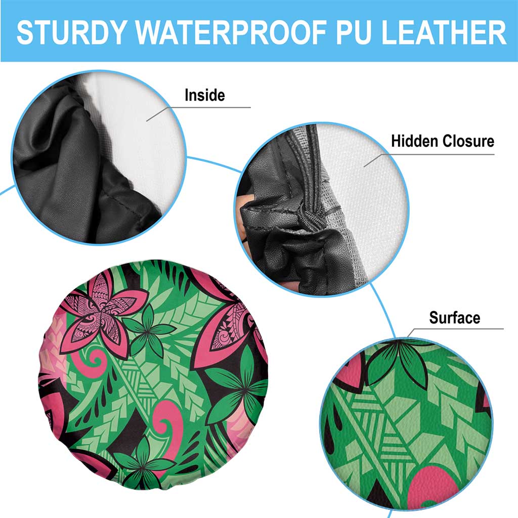 Plumeria Polynesian Pattern Spare Tire Cover Unique Fantasy Green Pink