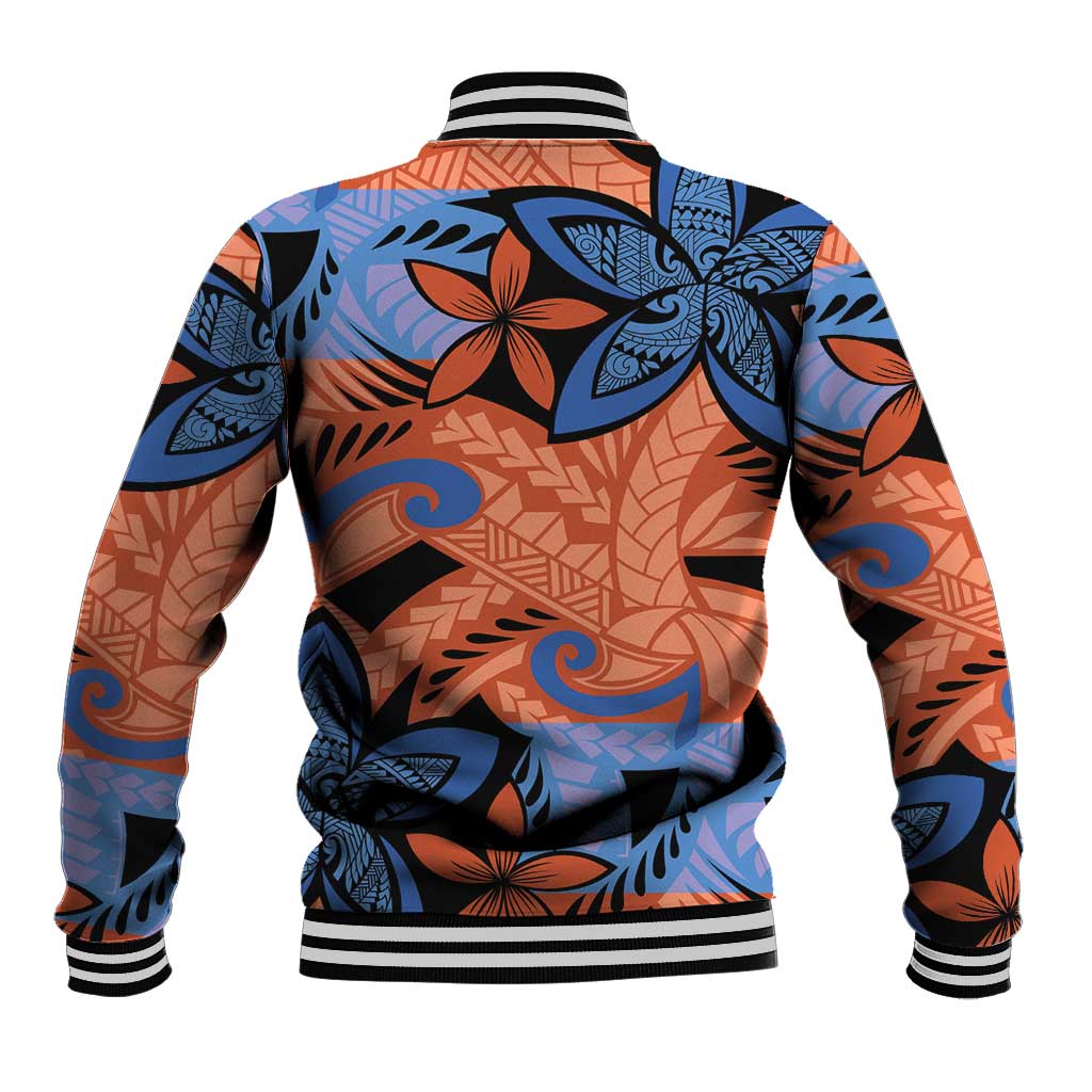 Plumeria Polynesian Pattern Baseball Jacket Unique Fantasy Orange Blue