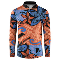 Plumeria Polynesian Pattern Button Sweatshirt Unique Fantasy Orange Blue