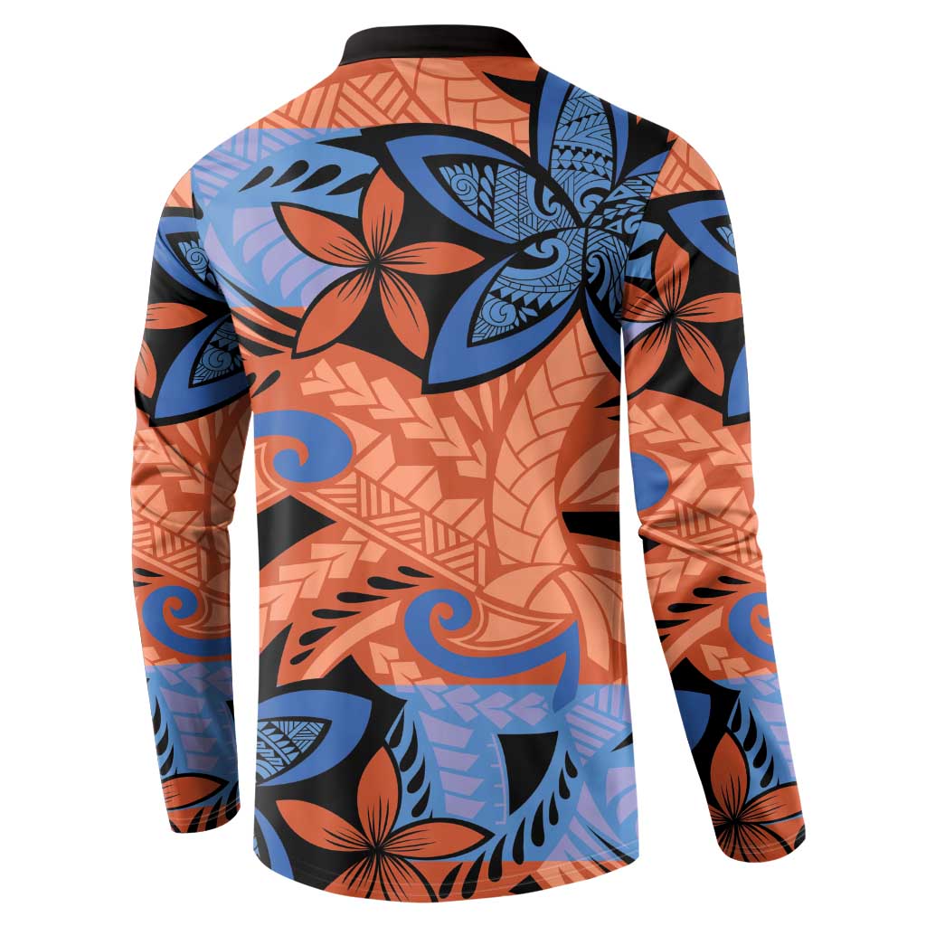 Plumeria Polynesian Pattern Button Sweatshirt Unique Fantasy Orange Blue