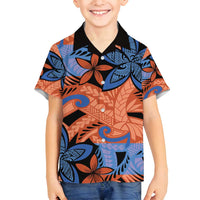 Plumeria Polynesian Pattern Family Matching Long Sleeve Bodycon Dress and Hawaiian Shirt Unique Fantasy Orange Blue LT01 Son's Shirt Orange - Polynesian Pride