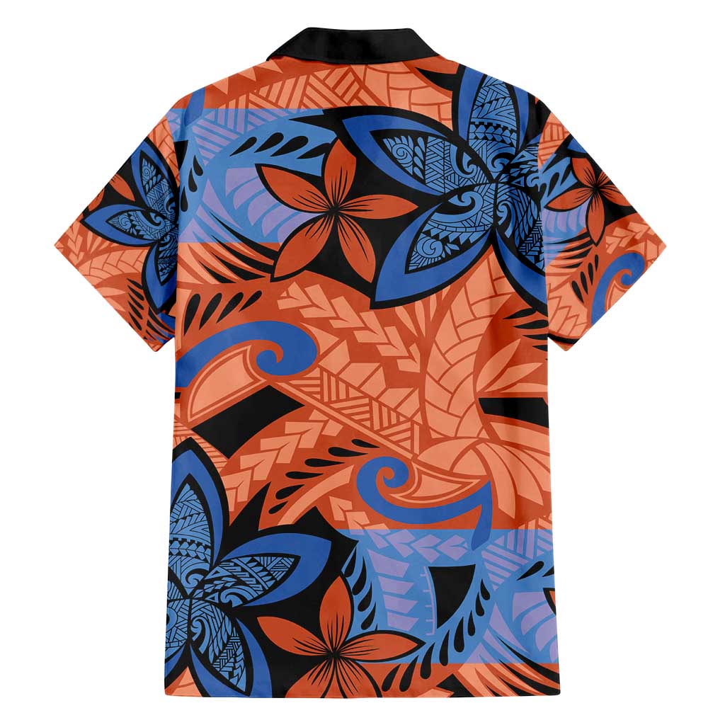 Plumeria Polynesian Pattern Family Matching Off Shoulder Maxi Dress and Hawaiian Shirt Unique Fantasy Orange Blue LT01 - Polynesian Pride