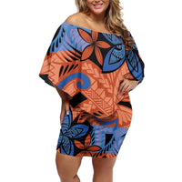 Plumeria Polynesian Pattern Family Matching Off Shoulder Short Dress and Hawaiian Shirt Unique Fantasy Orange Blue LT01 Mom's Dress Orange - Polynesian Pride