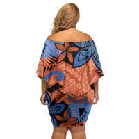 Plumeria Polynesian Pattern Family Matching Off Shoulder Short Dress and Hawaiian Shirt Unique Fantasy Orange Blue LT01 - Polynesian Pride