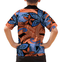 Plumeria Polynesian Pattern Family Matching Puletasi and Hawaiian Shirt Unique Fantasy Orange Blue LT01 - Polynesian Pride