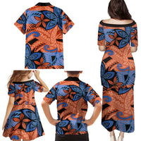 Plumeria Polynesian Pattern Family Matching Puletasi and Hawaiian Shirt Unique Fantasy Orange Blue LT01 - Polynesian Pride