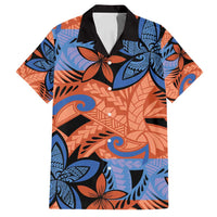 Plumeria Polynesian Pattern Family Matching Puletasi and Hawaiian Shirt Unique Fantasy Orange Blue LT01 Dad's Shirt - Short Sleeve Orange - Polynesian Pride