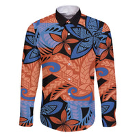 Plumeria Polynesian Pattern Family Matching Puletasi and Hawaiian Shirt Unique Fantasy Orange Blue LT01 Dad's Shirt - Long Sleeve Orange - Polynesian Pride