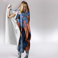 Plumeria Polynesian Pattern Hooded Blanket Unique Fantasy Orange Blue