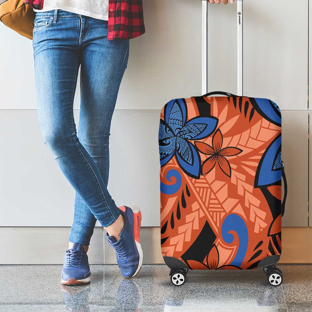 Plumeria Polynesian Pattern Luggage Cover Unique Fantasy Orange Blue