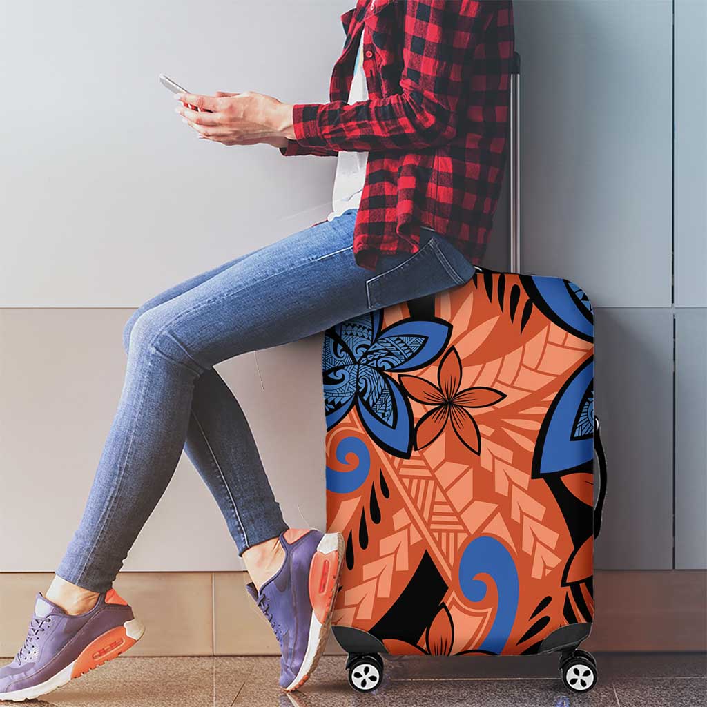 Plumeria Polynesian Pattern Luggage Cover Unique Fantasy Orange Blue
