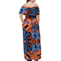 Plumeria Polynesian Pattern Off Shoulder Maxi Dress Unique Fantasy Orange Blue LT01 - Polynesian Pride