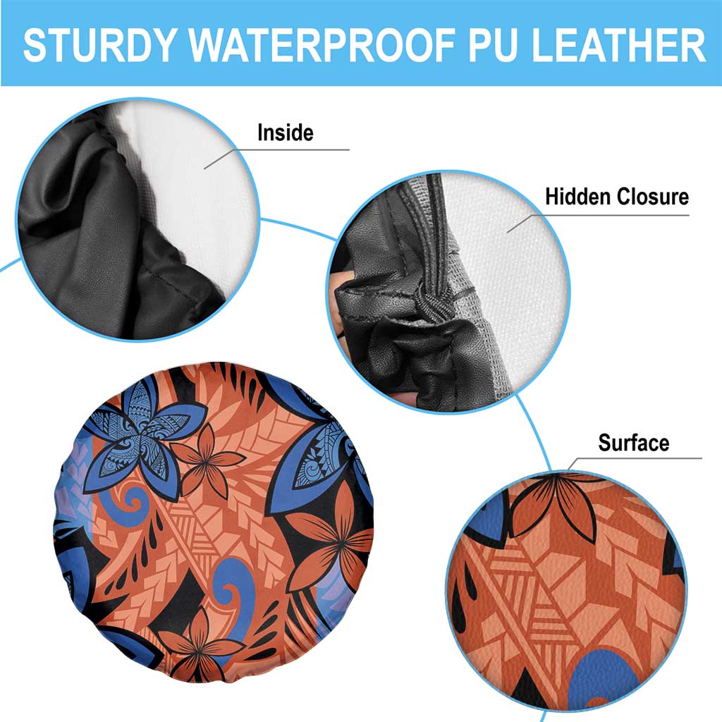 Plumeria Polynesian Pattern Spare Tire Cover Unique Fantasy Orange Blue
