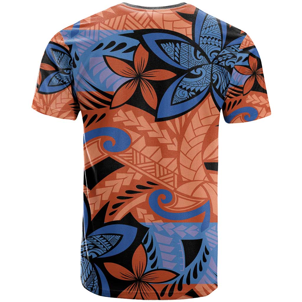 Plumeria Polynesian Pattern T Shirt Unique Fantasy Orange Blue