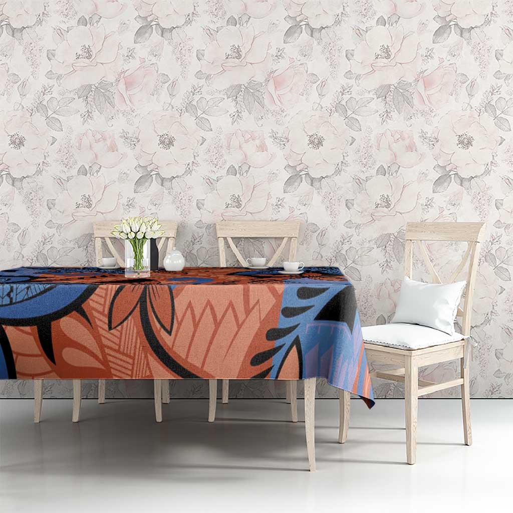 Plumeria Polynesian Pattern Tablecloth Unique Fantasy Orange Blue