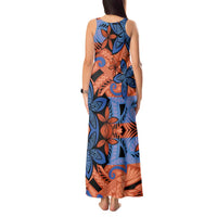 Plumeria Polynesian Pattern Tank Maxi Dress Unique Fantasy Orange Blue LT01 - Polynesian Pride