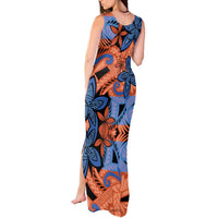 Plumeria Polynesian Pattern Tank Maxi Dress Unique Fantasy Orange Blue LT01 - Polynesian Pride