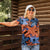 Plumeria Polynesian Pattern Women Polo Shirt Unique Fantasy Orange Blue