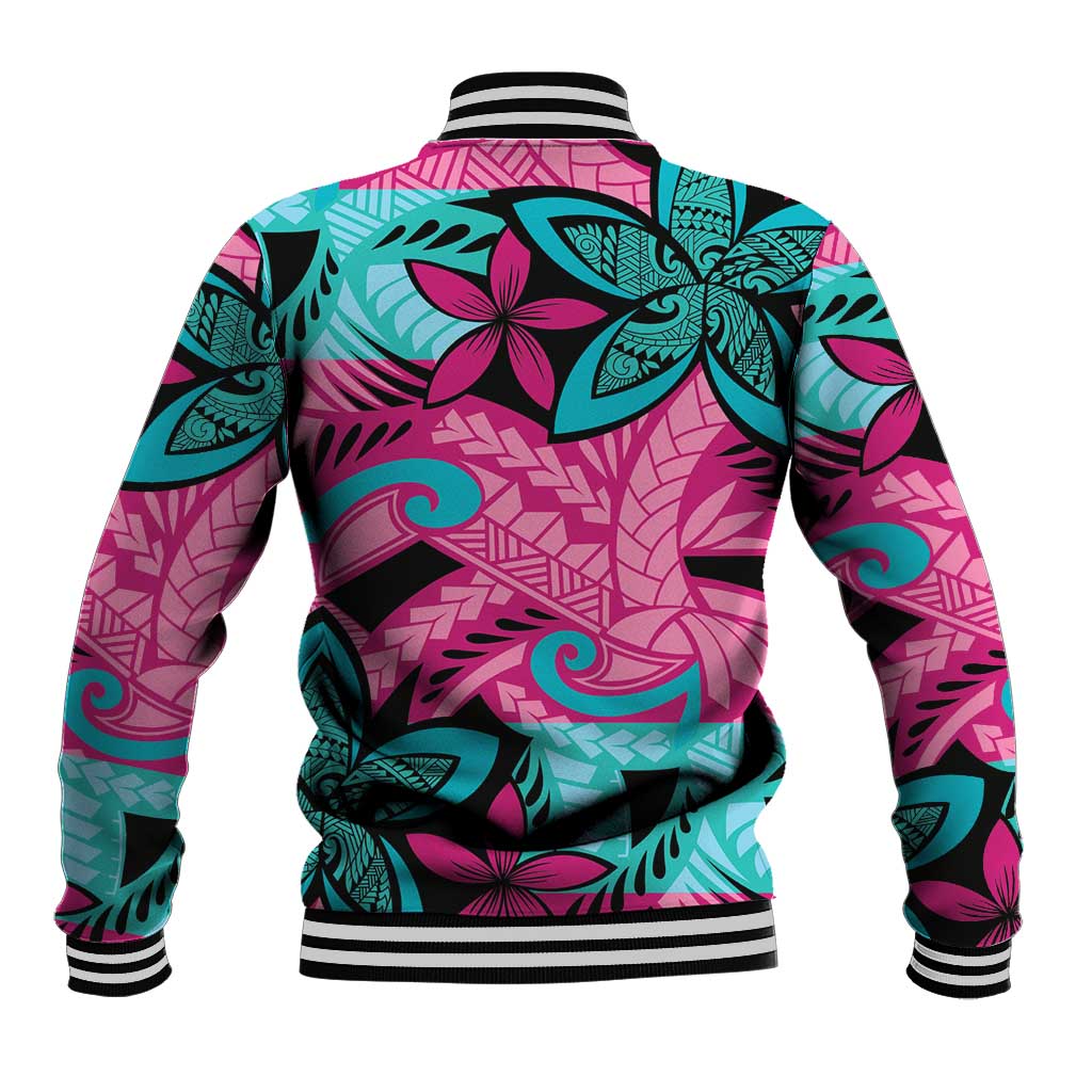 Plumeria Polynesian Pattern Baseball Jacket Unique Fantasy Pink Teal