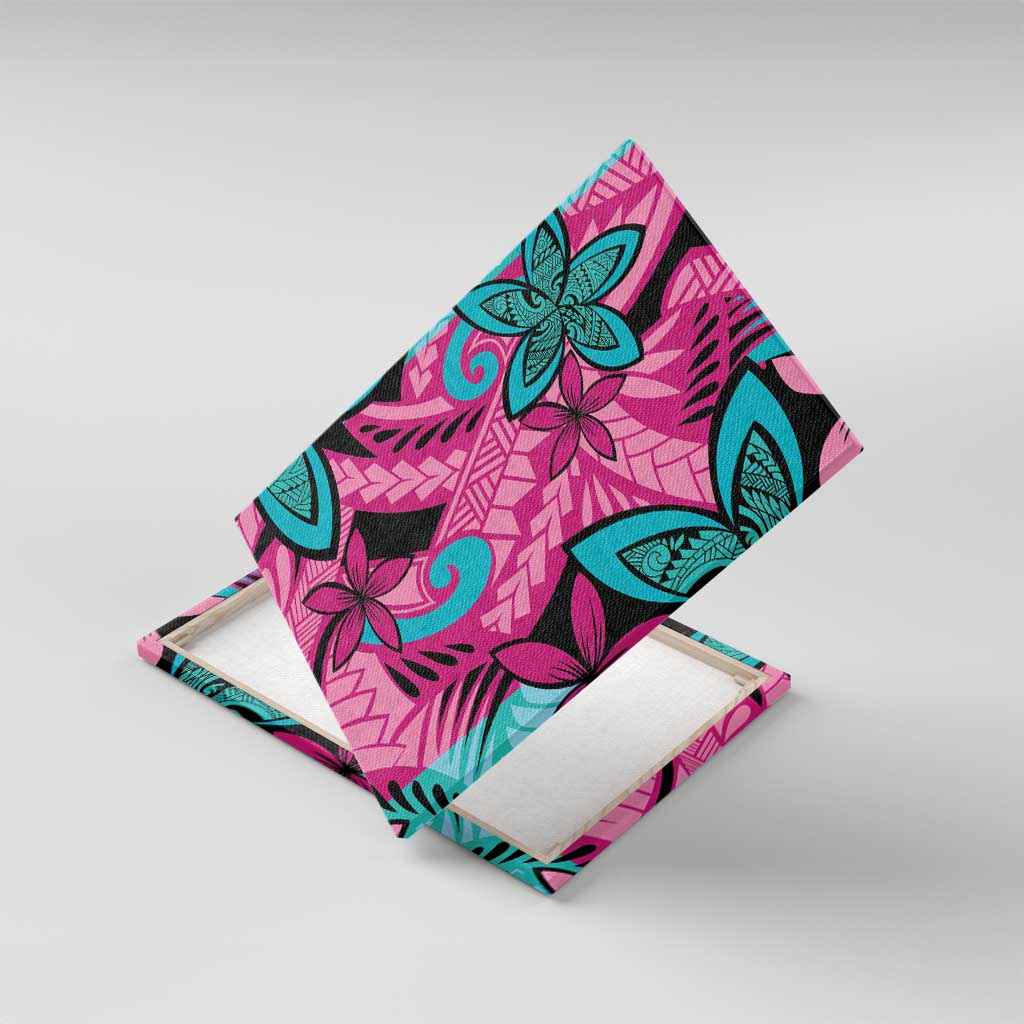 Plumeria Polynesian Pattern Canvas Wall Art Unique Fantasy Pink Teal