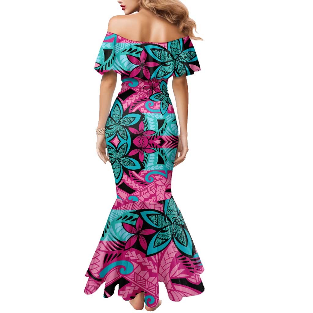 Plumeria Polynesian Pattern Family Matching Mermaid Dress and Hawaiian Shirt Unique Fantasy Pink Teal LT01 - Polynesian Pride