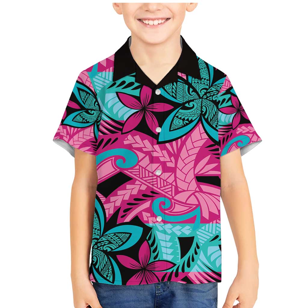 Plumeria Polynesian Pattern Family Matching Mermaid Dress and Hawaiian Shirt Unique Fantasy Pink Teal LT01 Son's Shirt Pink - Polynesian Pride