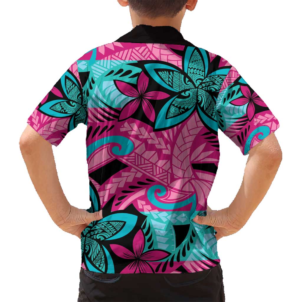 Plumeria Polynesian Pattern Family Matching Off Shoulder Maxi Dress and Hawaiian Shirt Unique Fantasy Pink Teal LT01 - Polynesian Pride