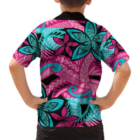 Plumeria Polynesian Pattern Family Matching Off Shoulder Maxi Dress and Hawaiian Shirt Unique Fantasy Pink Teal LT01 - Polynesian Pride