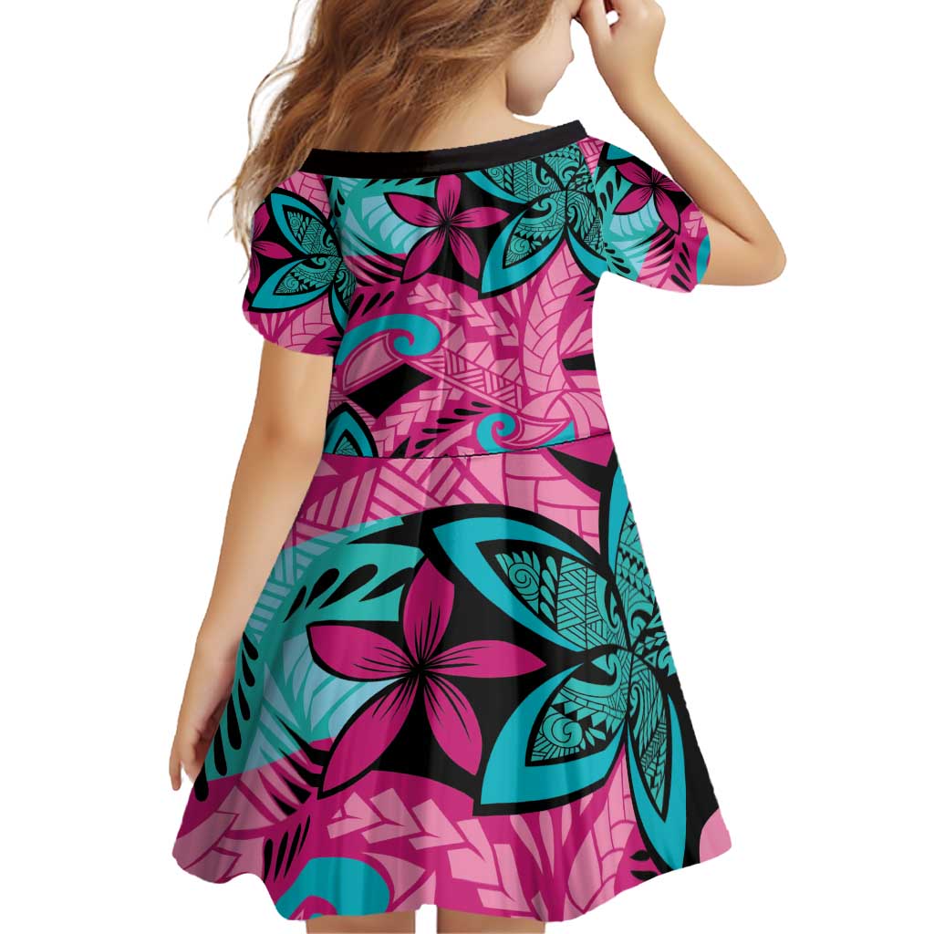 Plumeria Polynesian Pattern Family Matching Off Shoulder Short Dress and Hawaiian Shirt Unique Fantasy Pink Teal LT01 - Polynesian Pride