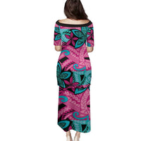 Plumeria Polynesian Pattern Family Matching Puletasi and Hawaiian Shirt Unique Fantasy Pink Teal LT01 - Polynesian Pride