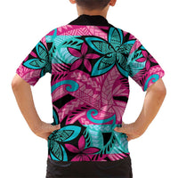 Plumeria Polynesian Pattern Family Matching Short Sleeve Bodycon Dress and Hawaiian Shirt Unique Fantasy Pink Teal LT01 - Polynesian Pride