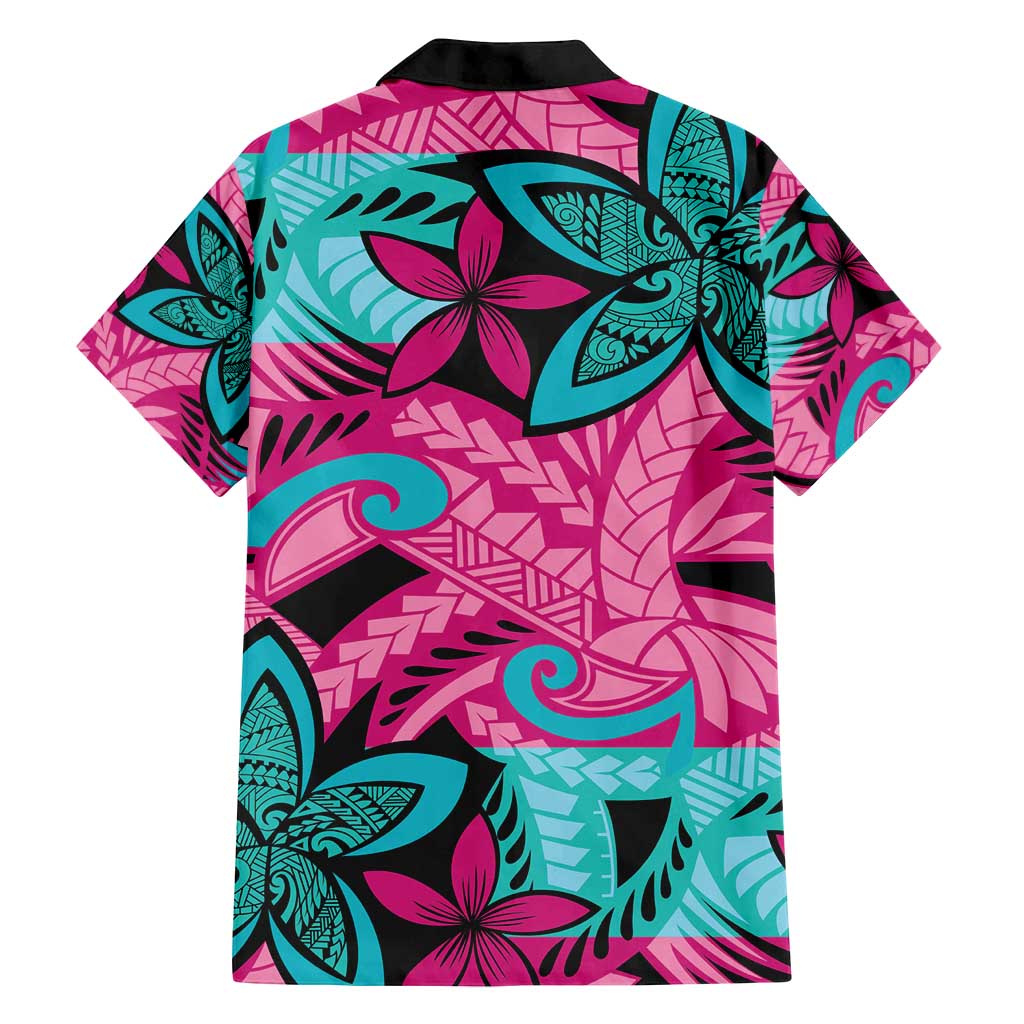 Plumeria Polynesian Pattern Family Matching Summer Maxi Dress and Hawaiian Shirt Unique Fantasy Pink Teal LT01 - Polynesian Pride