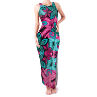 Plumeria Polynesian Pattern Family Matching Tank Maxi Dress and Hawaiian Shirt Unique Fantasy Pink Teal LT01 Mom's Dress Pink - Polynesian Pride