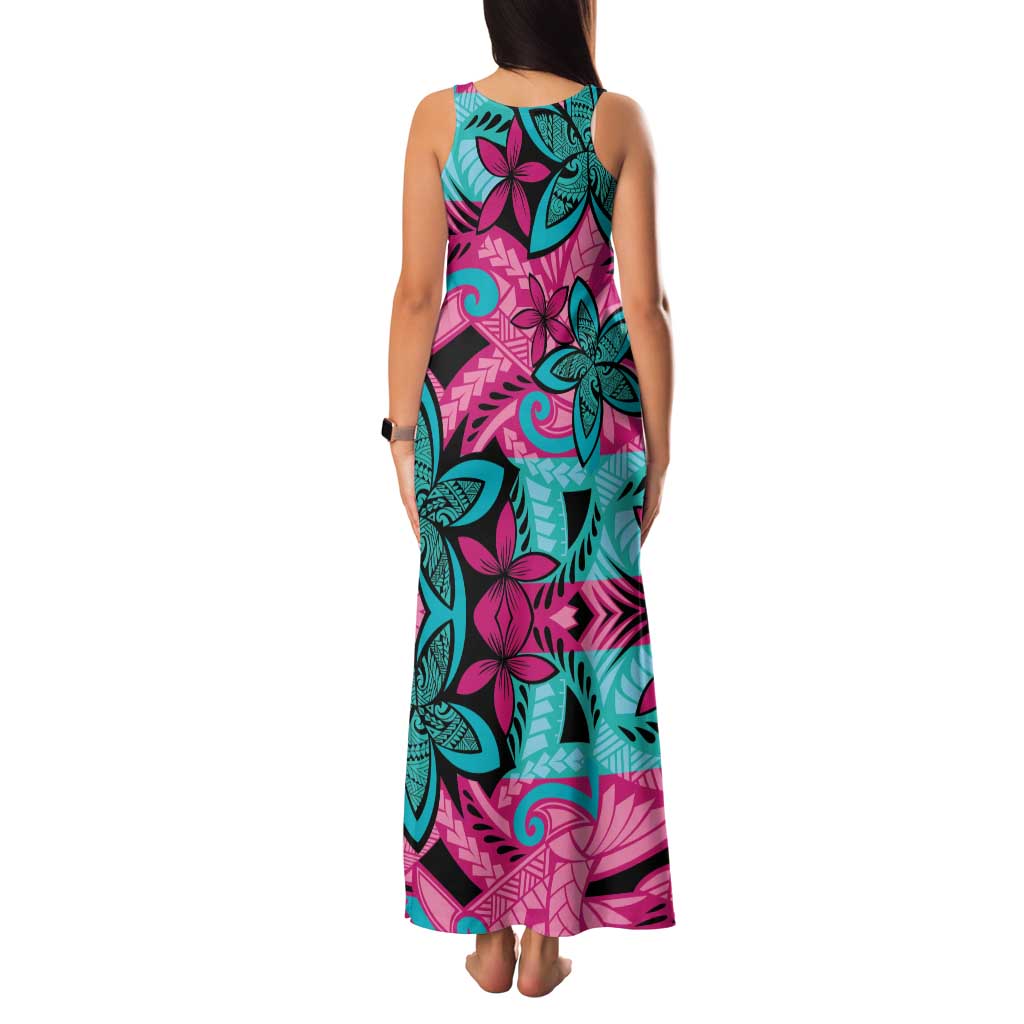 Plumeria Polynesian Pattern Family Matching Tank Maxi Dress and Hawaiian Shirt Unique Fantasy Pink Teal LT01 - Polynesian Pride