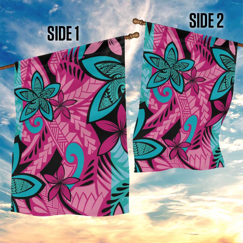 Plumeria Polynesian Pattern Garden Flag Unique Fantasy Pink Teal