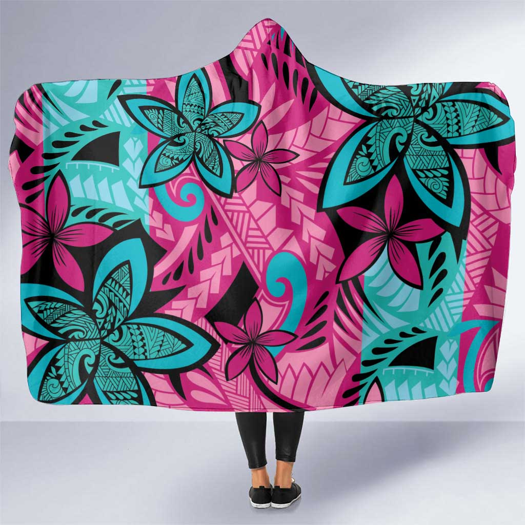 Plumeria Polynesian Pattern Hooded Blanket Unique Fantasy Pink Teal LT01 One Size Pink - Polynesian Pride