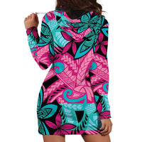 Plumeria Polynesian Pattern Hoodie Dress Unique Fantasy Pink Teal LT01 - Polynesian Pride