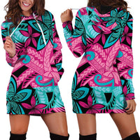 Plumeria Polynesian Pattern Hoodie Dress Unique Fantasy Pink Teal LT01 - Polynesian Pride