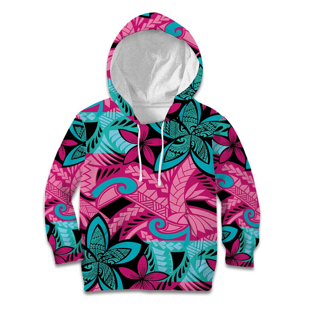 Plumeria Polynesian Pattern Kid Hoodie Unique Fantasy Pink Teal LT01 Hoodie Pink - Polynesian Pride