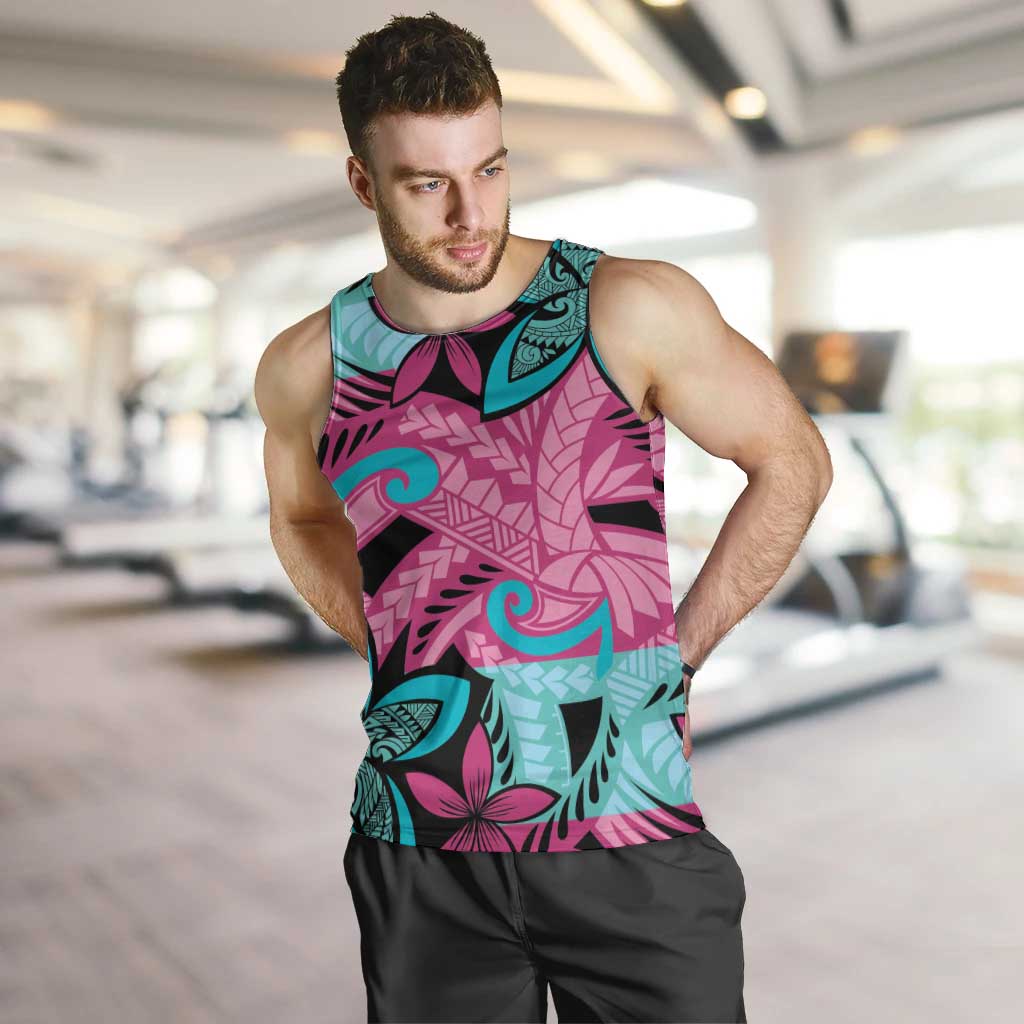 Plumeria Polynesian Pattern Men Tank Top Unique Fantasy Pink Teal LT01 Pink - Polynesian Pride